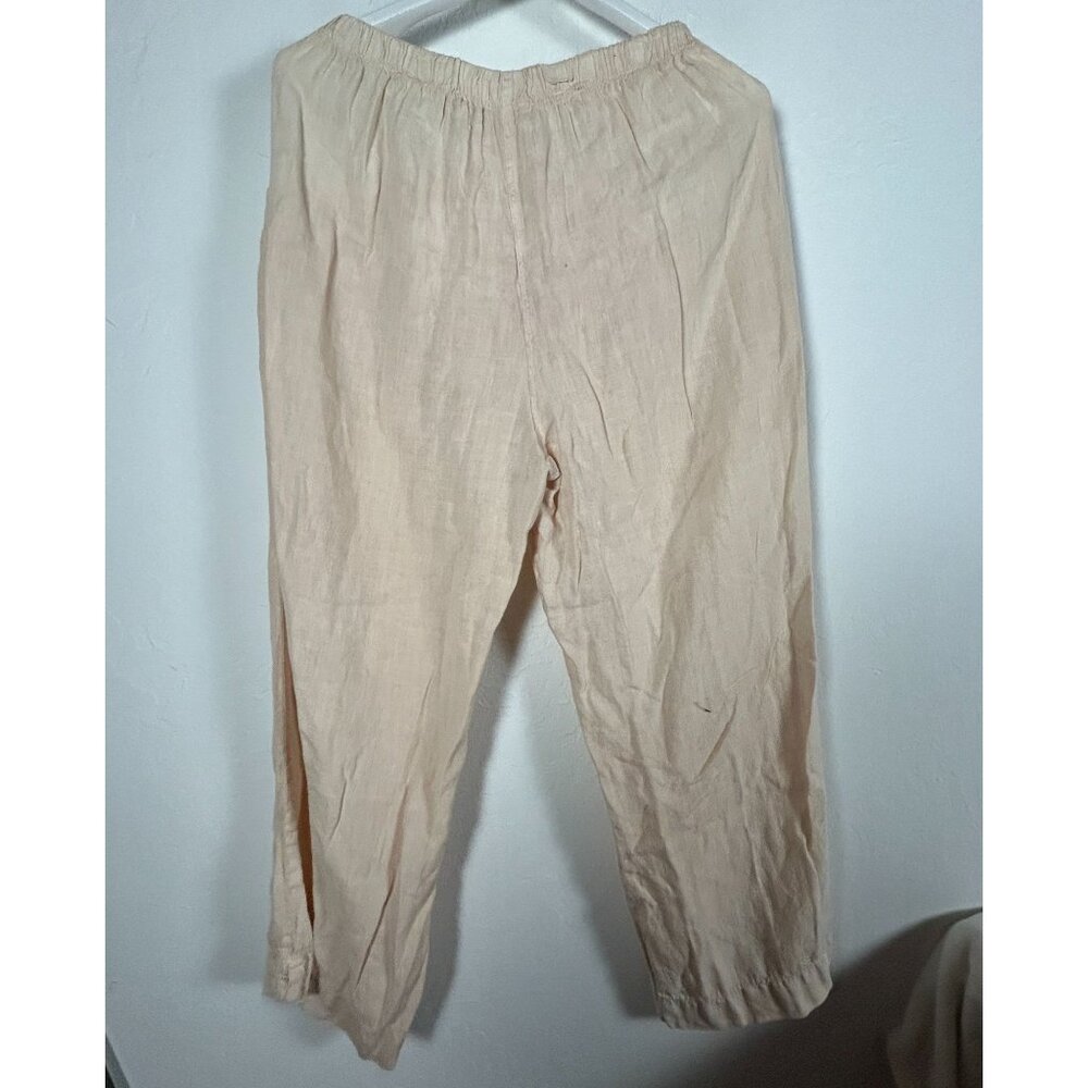 Mosaic USA Womens Beige Linen Elastic Waist Cropped Pants Large Relaxed Casual